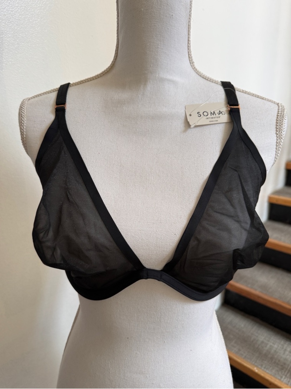 Soma Black Sheer Triangle Bralette with Adjustable Straps underwire NWT